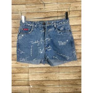 Teddy Fresh Jeans Straight High Rise Graffiti Logo Shorts sz 25